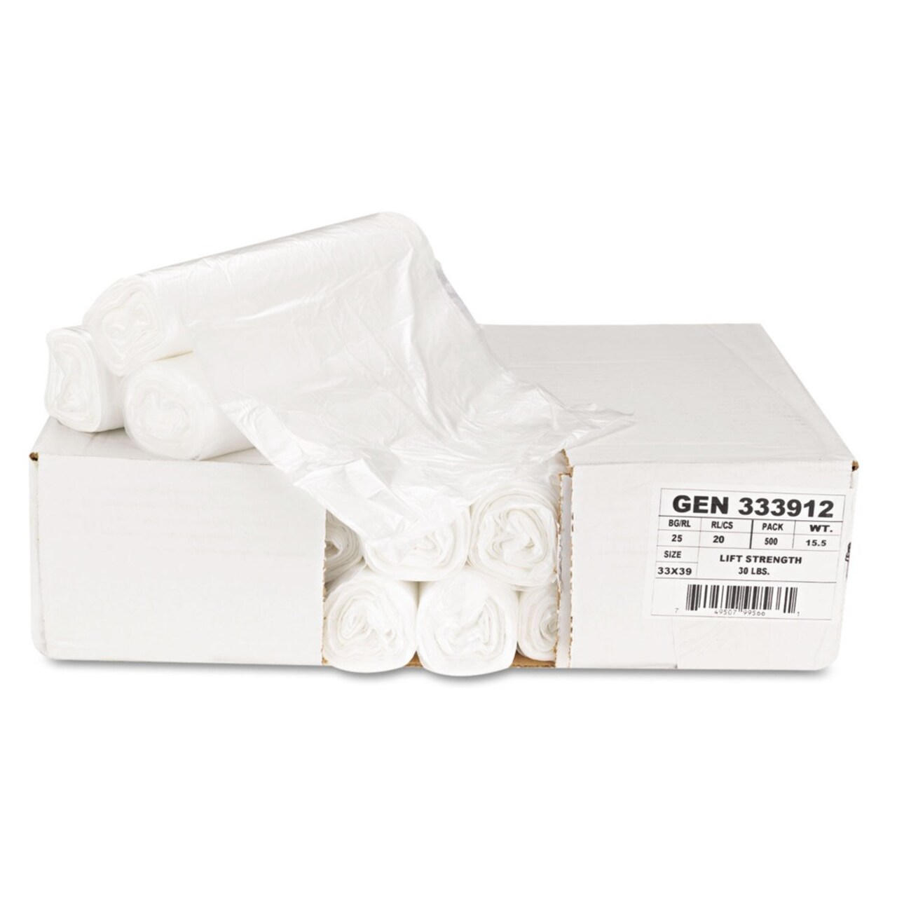 Boardwalk 33 Gallon 9 mic 33 in. x 39 in. Perforated Roll High-Density Can Liners - Natural (25 Bags/Roll, 20 Rolls/Carton)